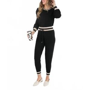 NEW EMILY MCCARTHY downtown jogger pants in black knit cheetah